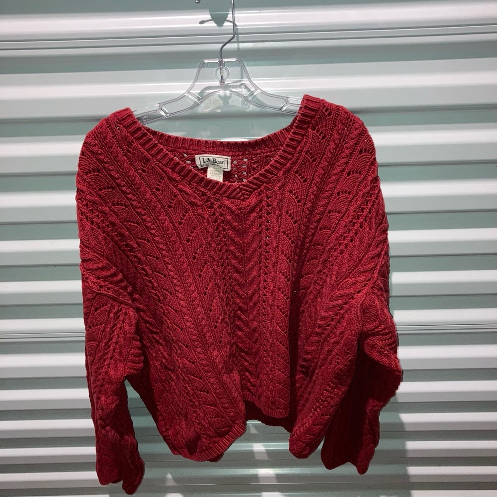 L.L. Bean Sweater Women’s Size XL 3D Red  Fisherman Cable Knit Pullover Top